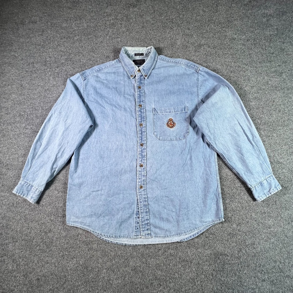 VTG Aeropostale Shirt Men M Blue Denim Crest Logo Long Sleeve Button-Down 90s